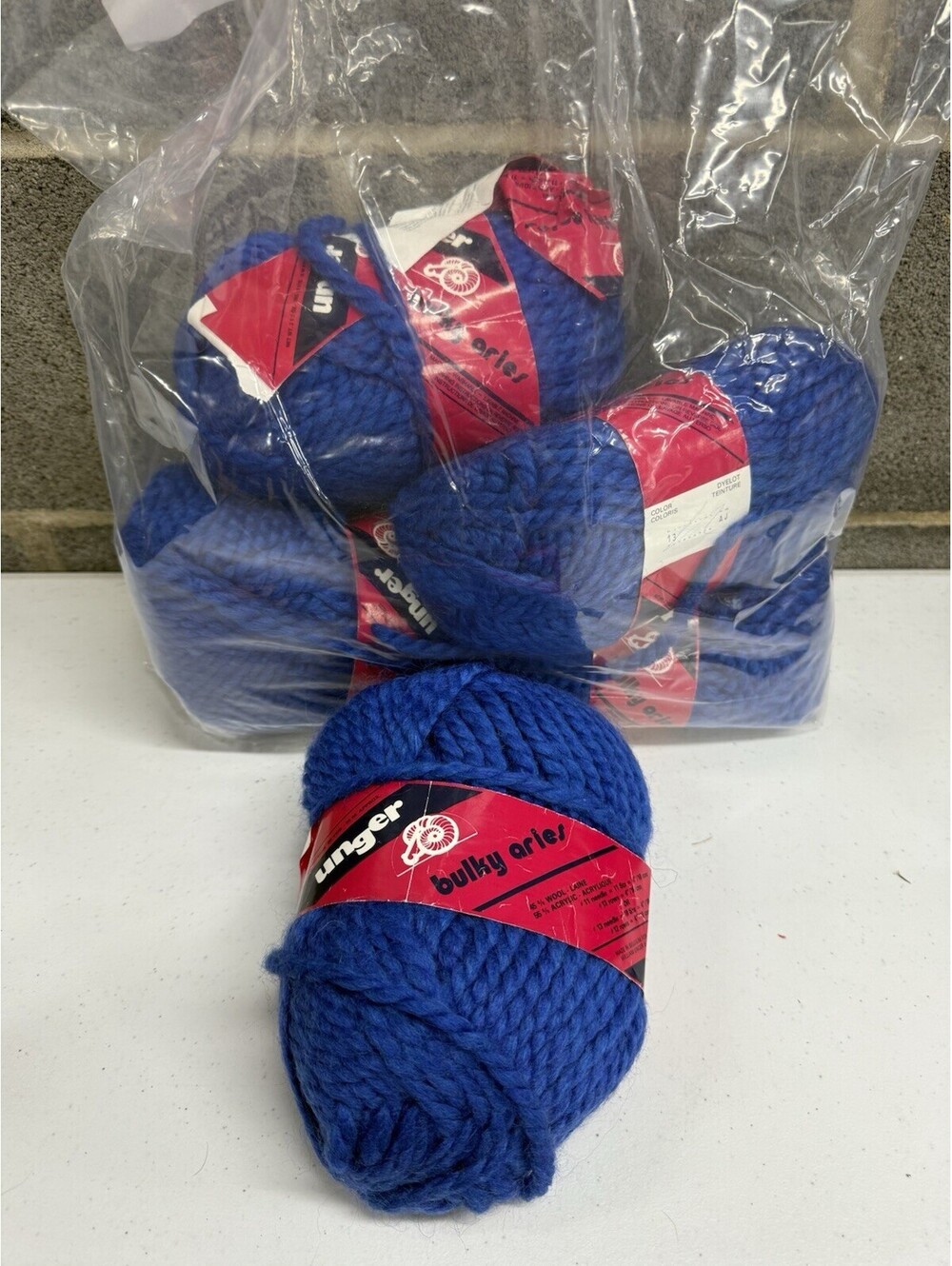 Unger ‘Bulky Aries’ Wool/Acrylic Yarn Color 13 Blue 5 Skein Lot